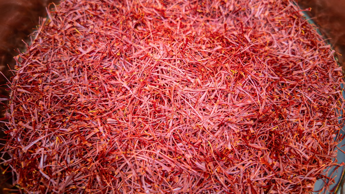 Dried saffron heap. Saffron is known as the most expensive spice in the world.